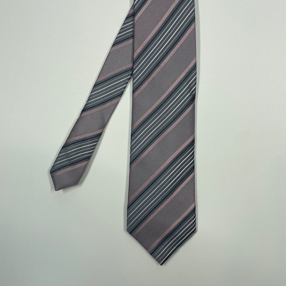 Material London Pink Gray Striped Silk Necktie Mens One Size